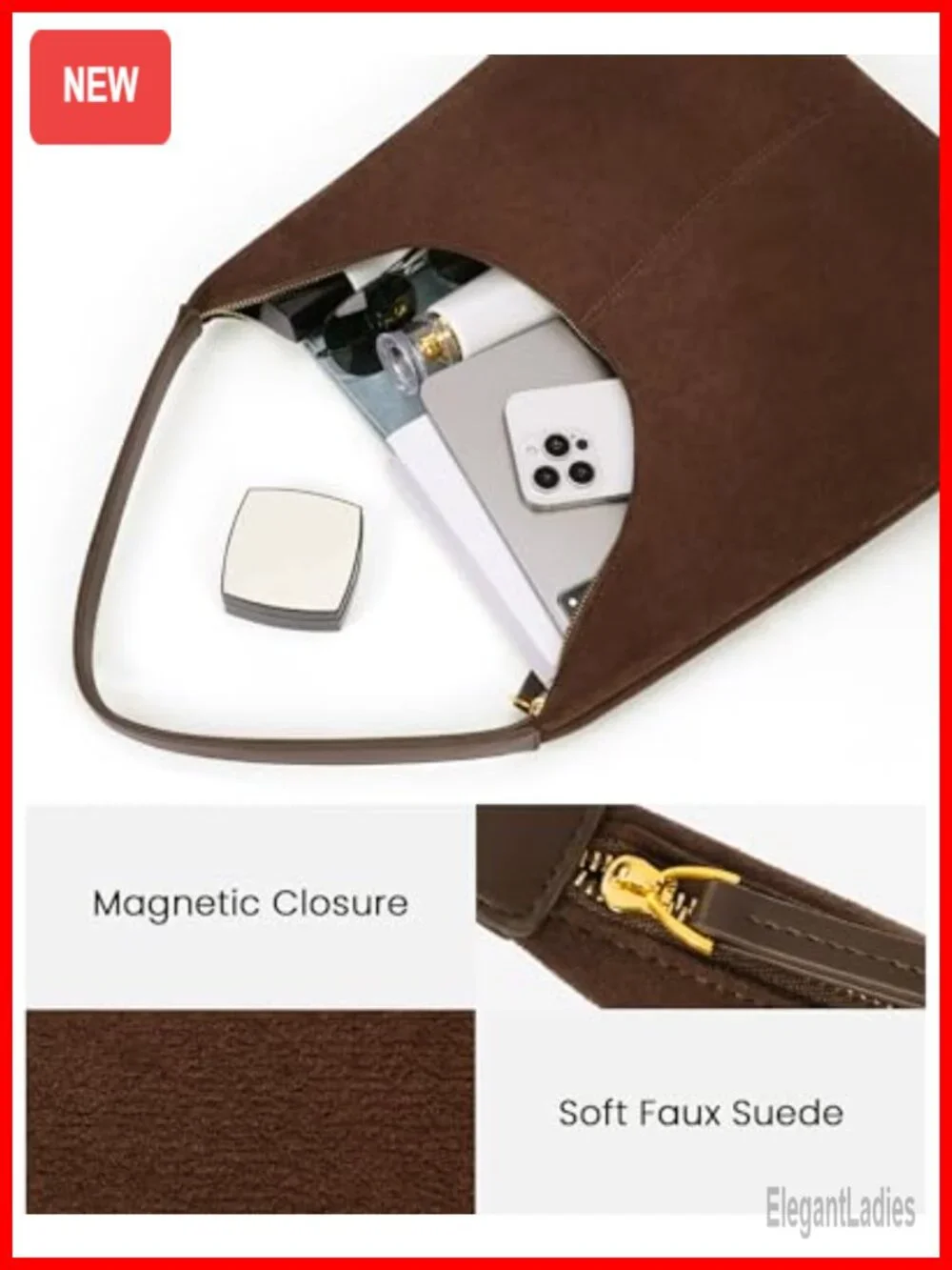 Faux Suede Hobo Bag with Bow Magnetic Closure Large Capacity Shoulder Tote